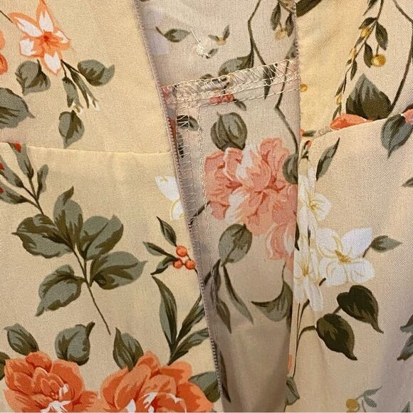 Floral midi dress sweetheart neckline button front puff sleeve feminine Dress XS - Picture 11 of 12